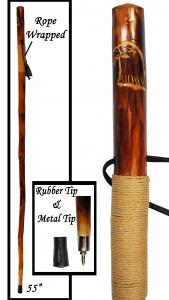 55≈ Wooden Walking/Hiking Stick (EagleDesign) Rope Wrapped,Metal Tip