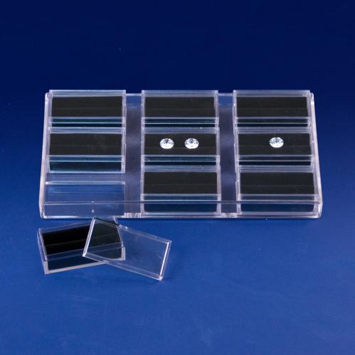 Acrylic tray w/9 gem boxes - Black foam