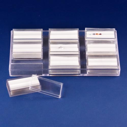 Acrylic tray w/9 gem boxes - White foam