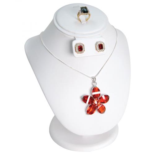 Neckform w/earring, ring, pendant - White leather