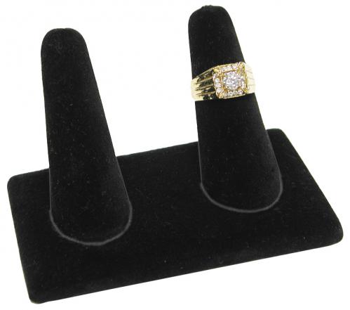 2-Finger ring stand; RECTANGLE base- Black velvet