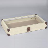 antique look wooden case w/ glass top -linen beige