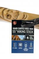 55 Wooden Walking/Hiking Stick with Old Man Carving,Metal Tip