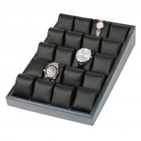 20 Deluxe watch tray-black leather/steel grey trim